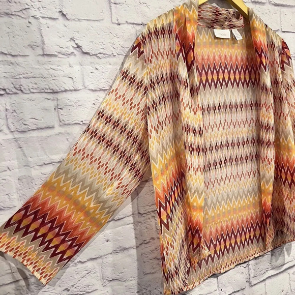 Chico's Womens Open Cardigan Front Orange Boho Tribal Geometric Size 1 Small - Picture 4 of 8